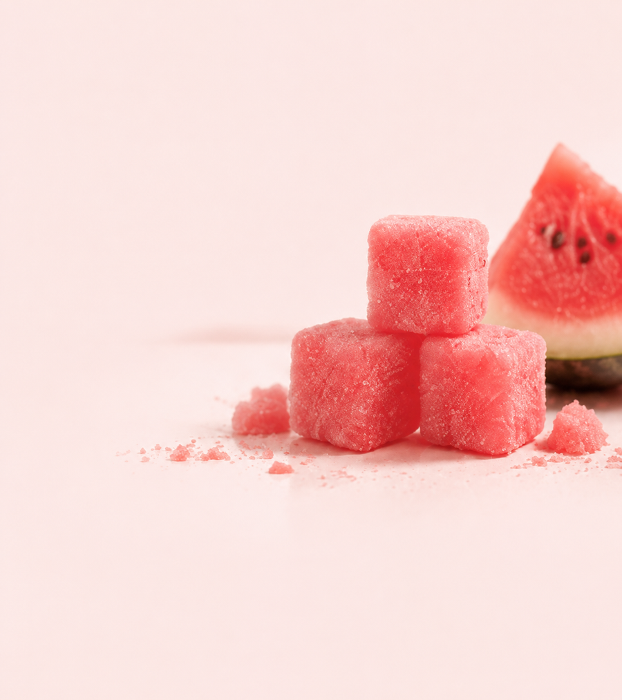 Stack of sour watermelon creatine gummies